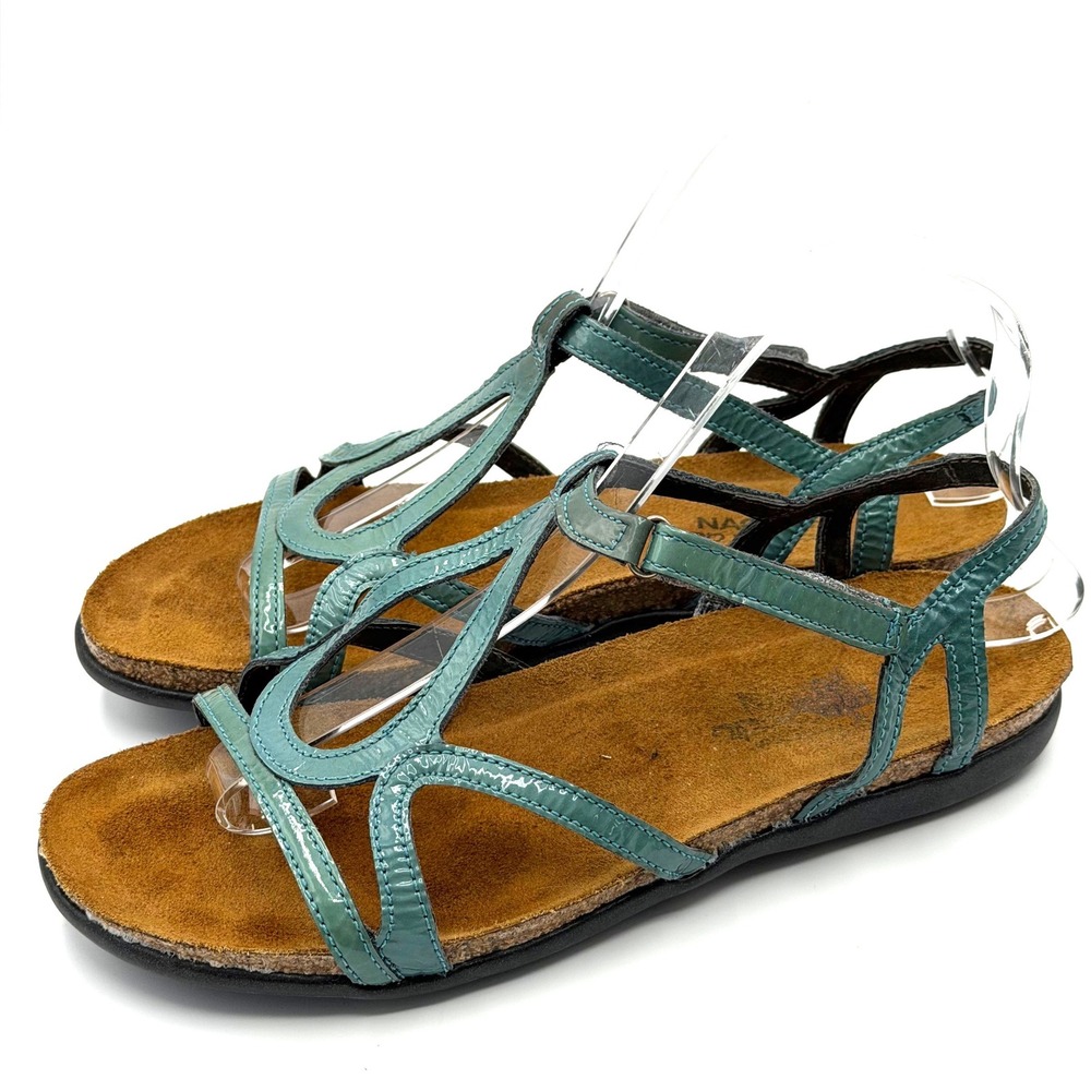 Naot Dorith Strappy Sandals US 7 EU 38 Teal Patent Leather T-Strap Comfort - Picture 3 of 10